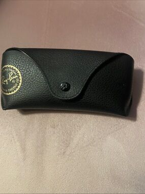 Ray-Ban Black Leather Sunglasses Case with Gold Logo